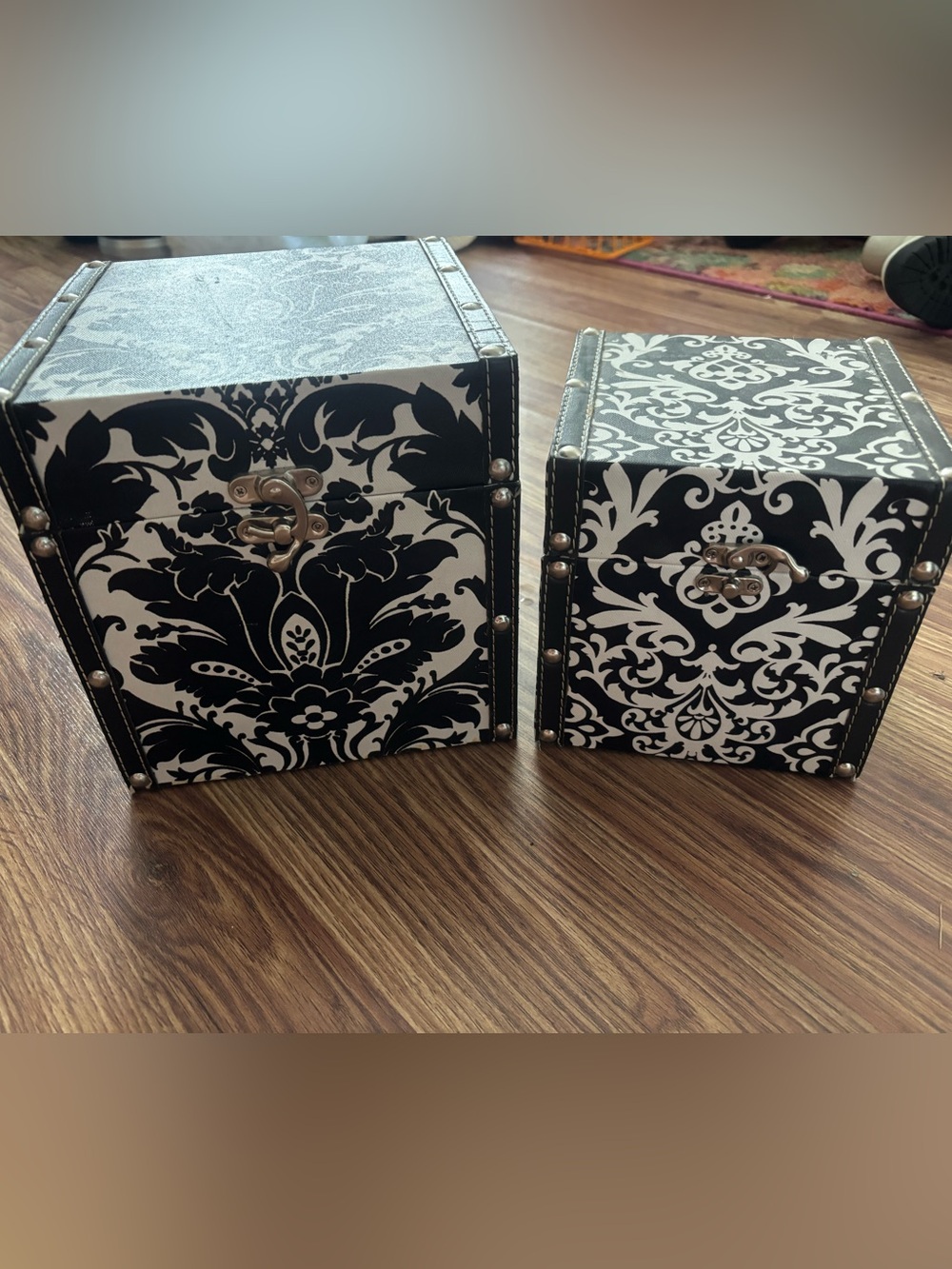 Black & White Damask Storage Boxes - Set of 2 - Picture 3 of 9